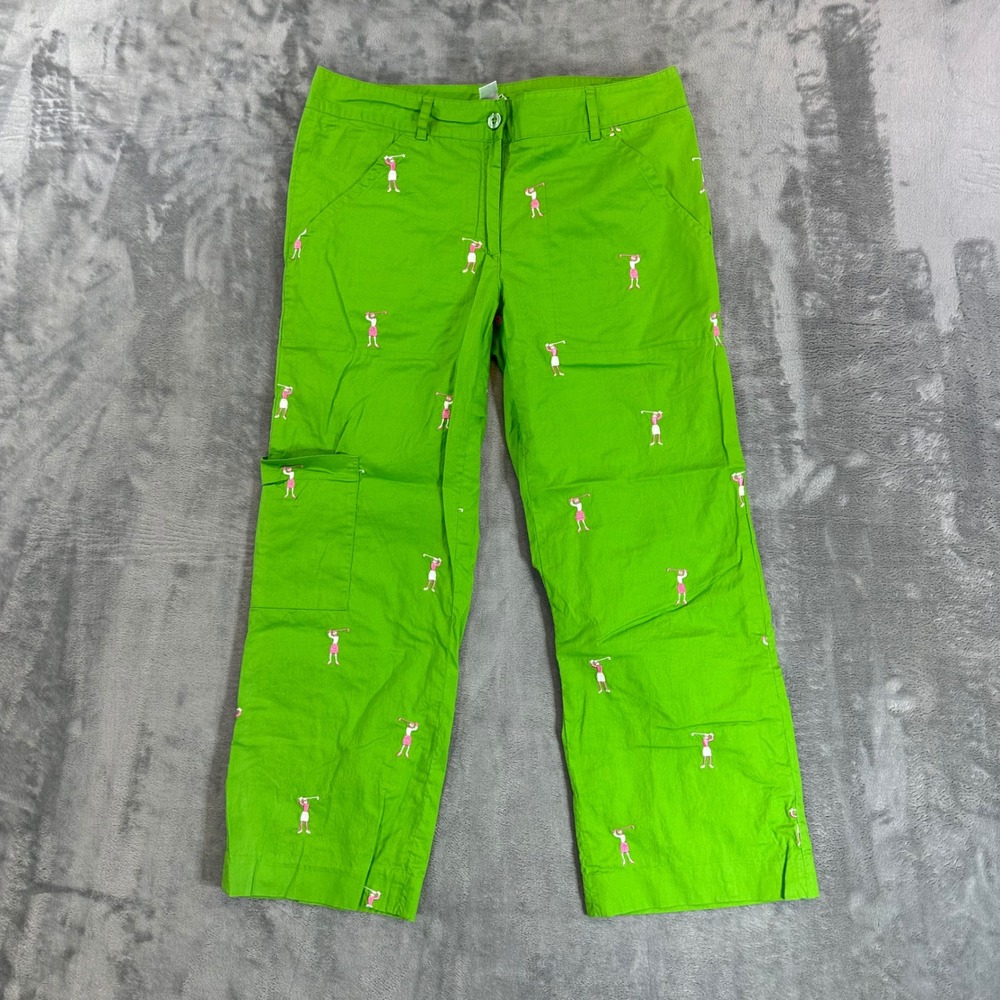 Lilly Pulitzer Cropped Golf Pants Women's Size 2 Green Golf Embroidered Pants